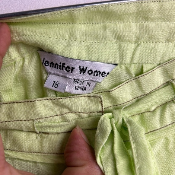 Jennifer Women Lime Green 100% Linen Trousers Wide Leg European Pants Size 16 - Picture 7 of 12